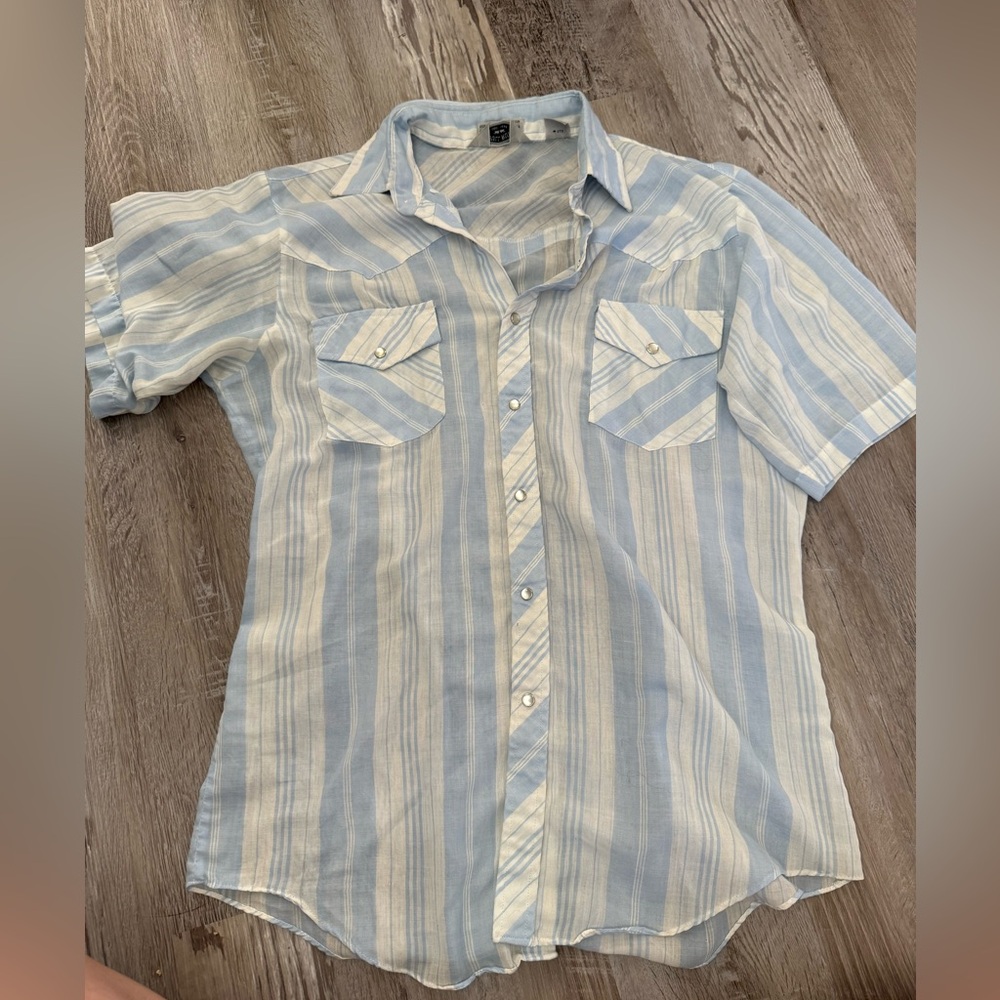Blue and White Pearl Snap Shirt